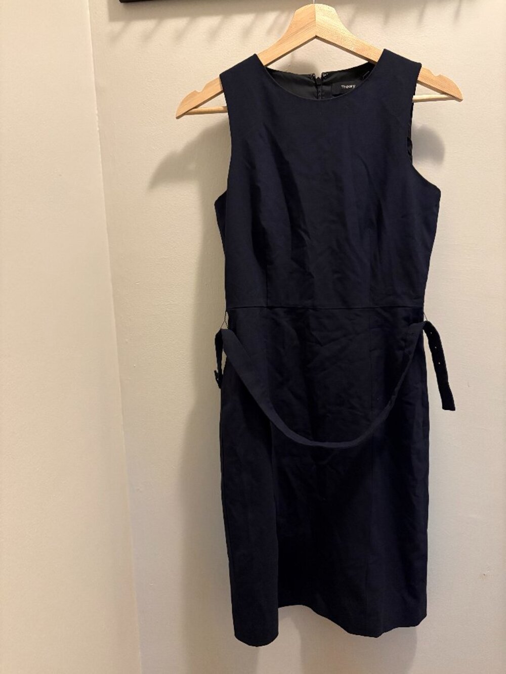 Theory Belted Dress - Size 2 - Navy - Sevona Stretch Wool